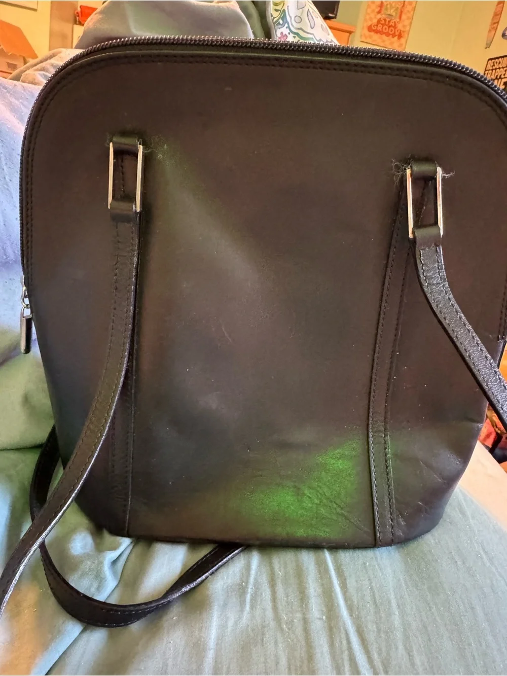 Saks Fifth Ave vintage black leather structured shoulder bag